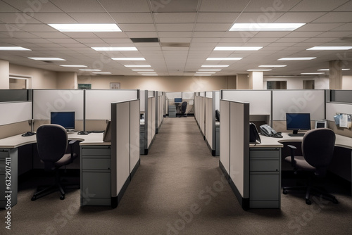 Clean and organized cubicles with no employees, Business, 