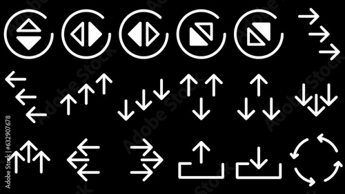 Set of animated arrows, alpha channel 4k video. Flat and white symbols for using web and mobile projects. User interface elements, isolated backgroung. 30 fps animation.