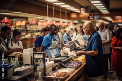 Busy Checkout Line At The Grocery Store, Generative AI © Shooting Star Std