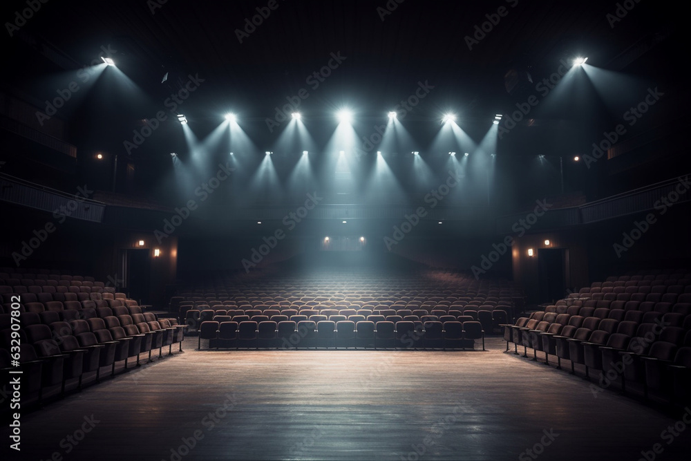 Empty theater or auditorium with stage lights shining, Business, 