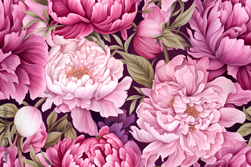 Peony flowers watercolor seamless pattern Peony flowers watercolor seamless pattern