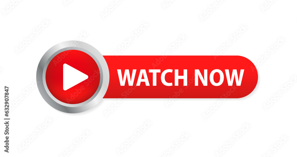 Watch Now Video Play Button Banner Sign Vector Design. Play video icon isolated on white background. UI element. Button for web site. Glossy button. Vector illustration Watch Now Video Play Button Banner Sign Vector Design. Play video icon isolated on white background. UI element. Button for web site. Glossy button. Vector illustration