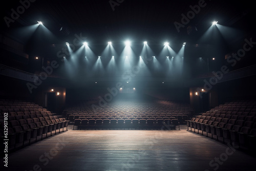 Empty theater or auditorium with stage lights shining, Business,  photo