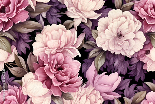 Peony flowers watercolor seamless pattern 