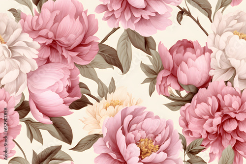 Peony flowers watercolor  seamless pattern 