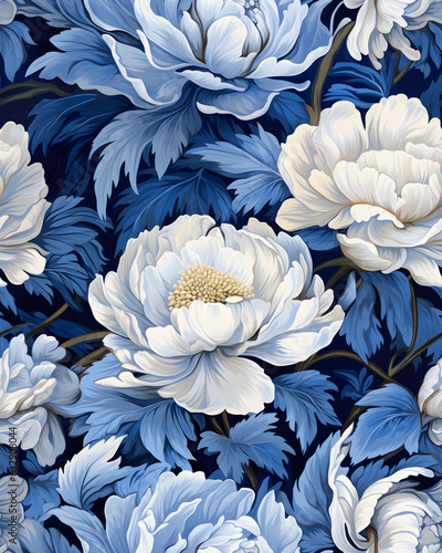 Peony flowers watercolor seamless pattern 