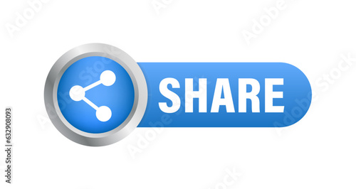 Rounded Share Buttons. Share sign. key. Push button. Click here. Glossy button. UI UX, website. Vector illustration
