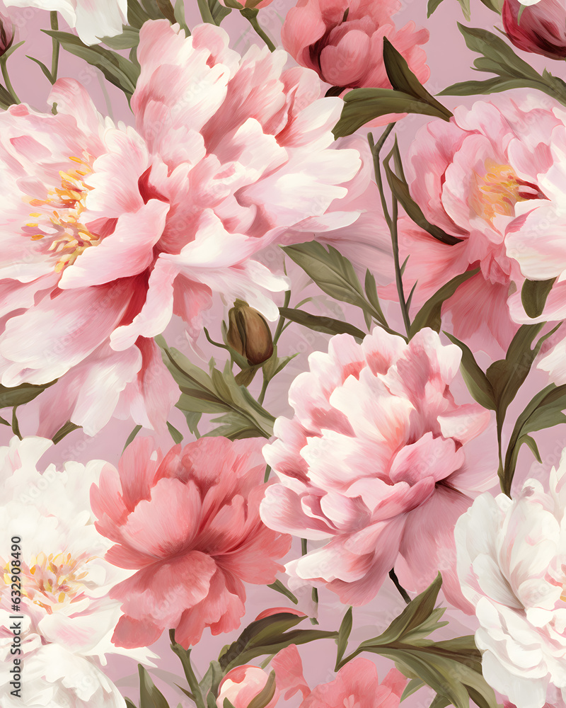 Peony flowers watercolor seamless pattern Peony flowers watercolor seamless pattern