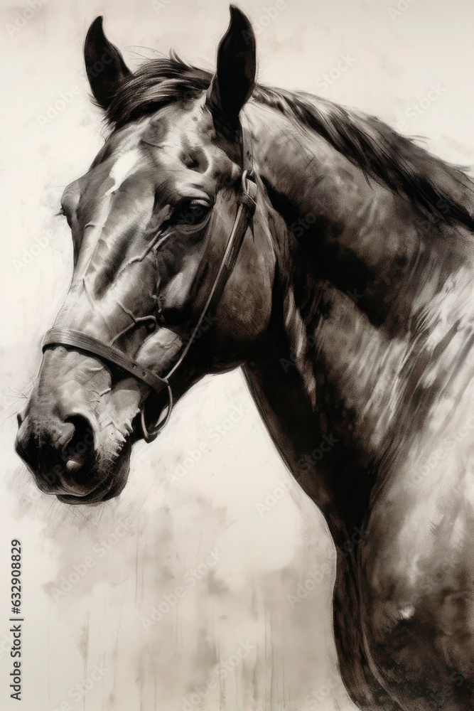 Fototapeta premium An Arabian horse depicted in a color print, watercolor painting. Generative AI.