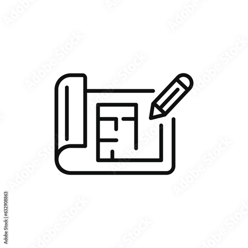 House plan line icon isolated on white background. Blueprint line icon