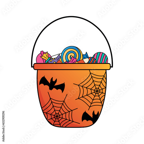 Halloween candy bucket icon. Vector illustration isolated on white background