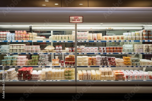 Grocery Stores Dairy Section With Various Dairy Products, Generative AI