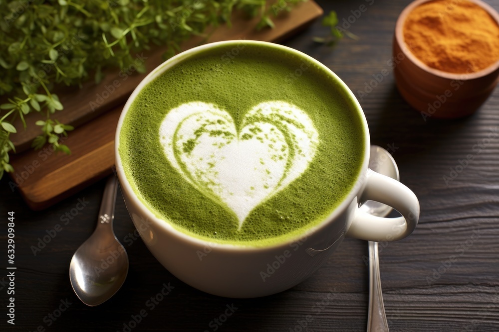 matcha latte with frothy milk heart design matcha latte with frothy milk heart design