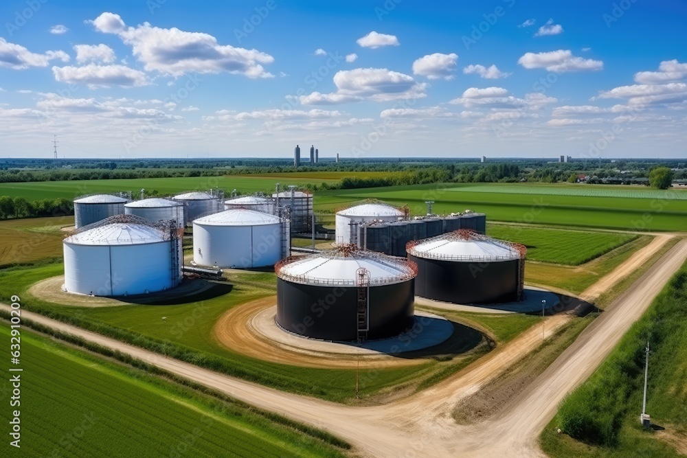 Tank farm with rows of oil storage tanks. Tank farm with rows of oil storage tanks.