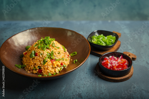 Typical traditional dish called Arroz chaufa, which is a fusion between Peruvian and Asian food.