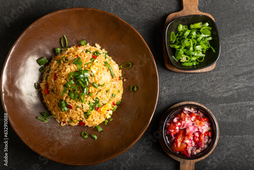Typical traditional dish called Arroz chaufa, which is a fusion between Peruvian and Asian food.