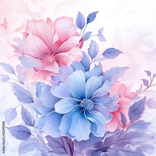 Elegant flower with watercolor style for background and invitation wedding card, AI generated image