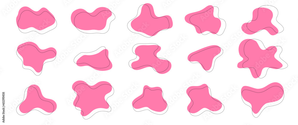Organic amoeba blob shape vector illustration set Abstract irregular form Flat style Fluid for design and paint Simple amoeba shape Asymmetric spot Clipart of bubble blotch, deform drip Organic amoeba blob shape vector illustration set Abstract irregular form Flat style Fluid for design and paint Simple amoeba shape Asymmetric spot Clipart of bubble blotch, deform drip
