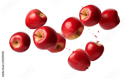 Print op canvas Floating Apple Slices Descending Red Apple Wedges in Isolated background