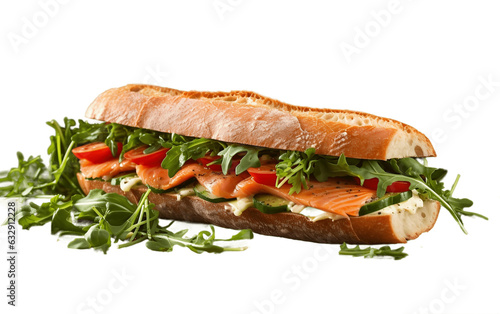 Isolated Salmon Fillet Sandwich on Transparent Background. Generative AI