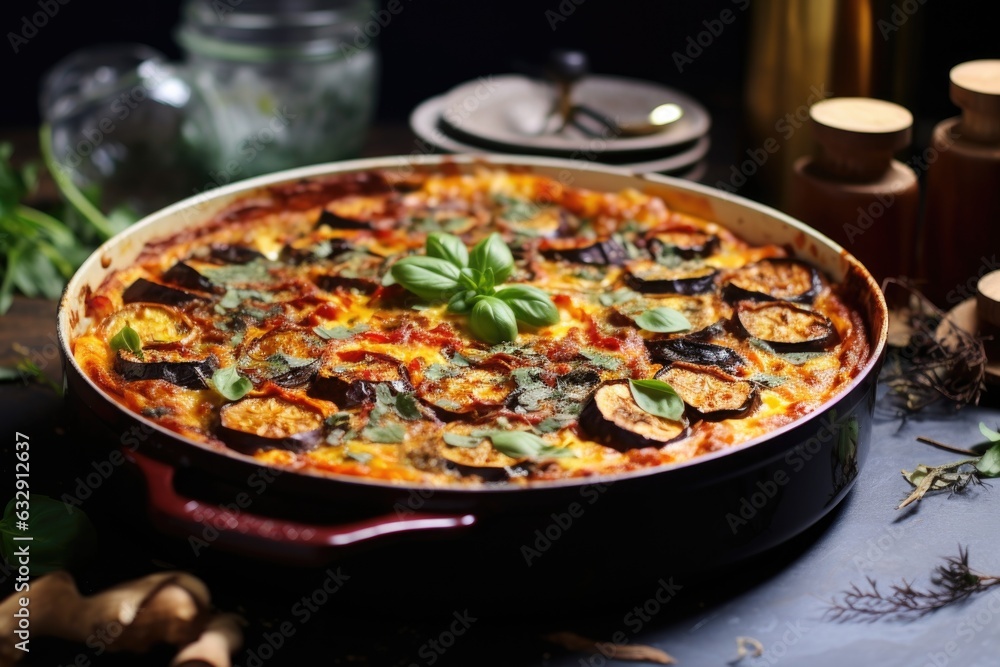 oven-baked ratatouille with golden crust on top