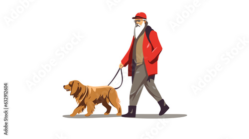 Drawing of an elderly man walking a dog on a white background vector