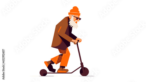 Drawing of an elderly man rides a scooter on a white background vector