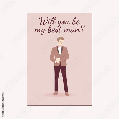 Will you be my groomsman invitation wedding card template with cartoon character