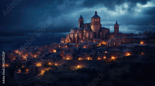 Nocturnal Majesty: Castle and Basilica in a Medieval Setting