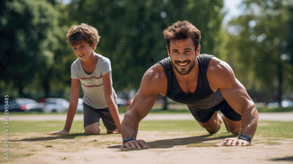 Father and Son Enjoy Quality Time in Workout
