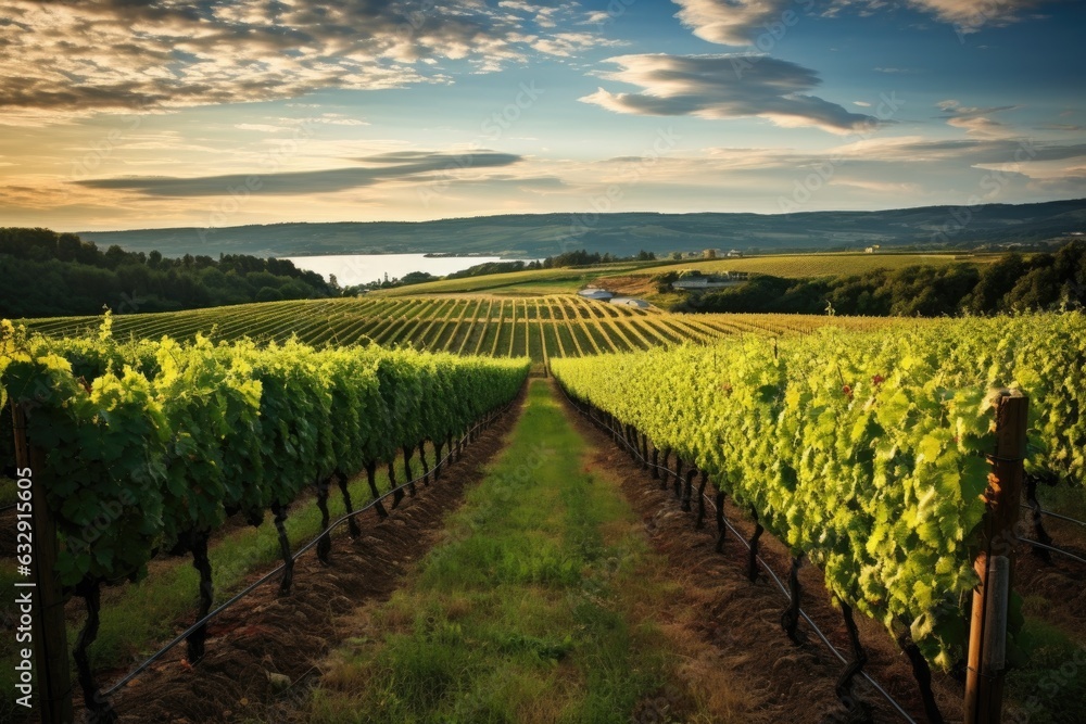 vineyard landscape with rows of grapevines