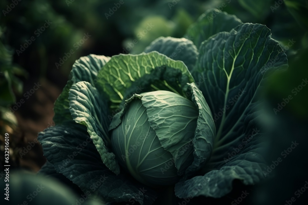 Fototapeta premium Cabbage ripe growing. Generate Ai