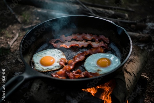Camping breakfast eggs. Generate Ai