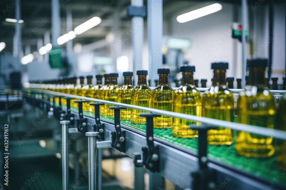 Process of beverage manufacturing on a conveyor belt at a factory. Process of beverage manufacturing on a conveyor belt at a factory.