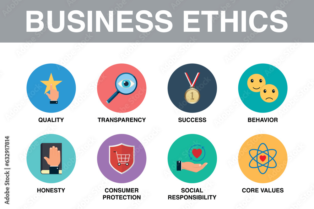 Business ethics vector icon set 2 with keywords