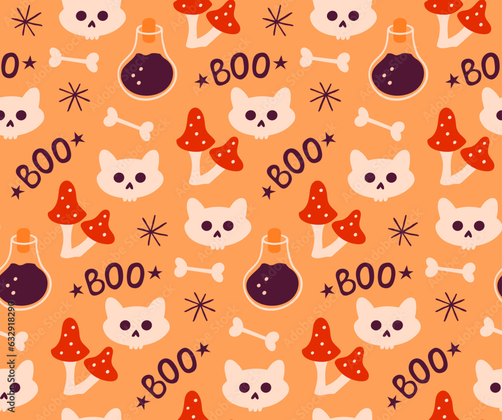 Fototapeta premium Seamless autumn pattern for Halloween day. Cute cat wallpaper