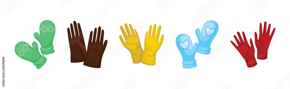 Fototapeta premium Pair of Gloves and Mittens as Garment Covering Hand Vector Set