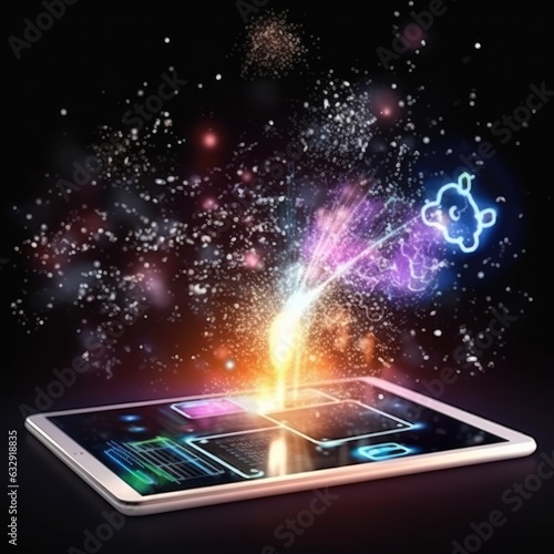 Tablet caught in the swirling whirlpool of data nanotechnology and artificial intelligence