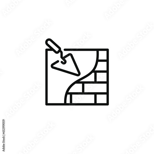 Plastering brick wall line icon isolated on white background