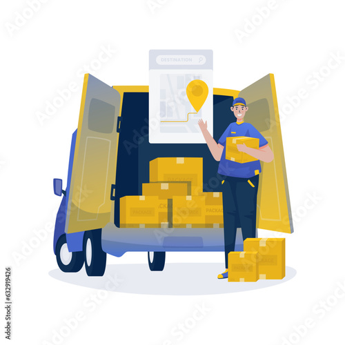 Shipping package cargo destination route delivery service illustration