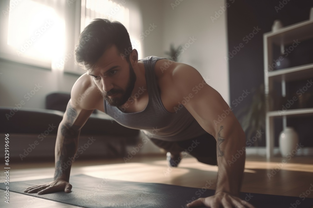 Man morning fitness push ups. Generate Ai Man morning fitness push ups. Generate Ai