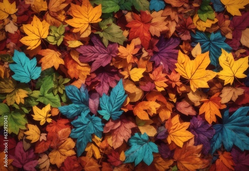 A lot of colorful leaves in the style of naturalistic tones © Jasmine