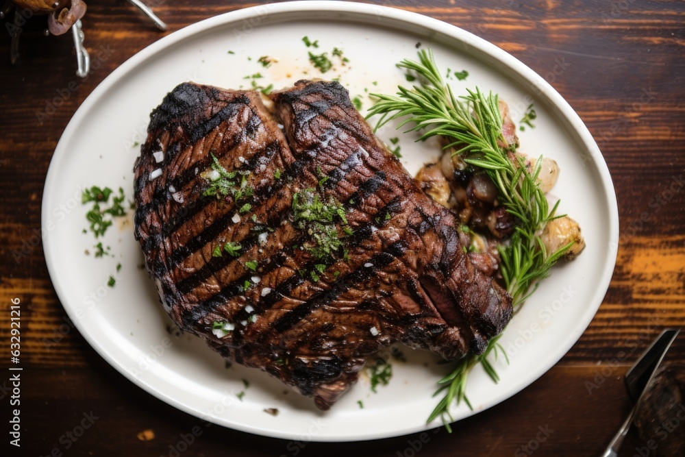 top view of a perfectly grilled steak on a plate top view of a perfectly grilled steak on a plate