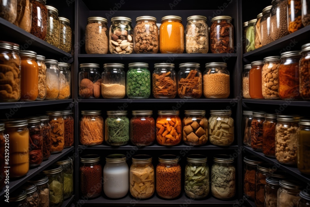jars of dehydrated food stacked in a pantry