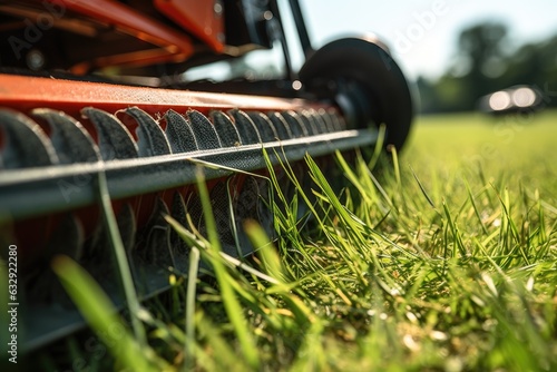 close-up of lawn mower blades grass photo