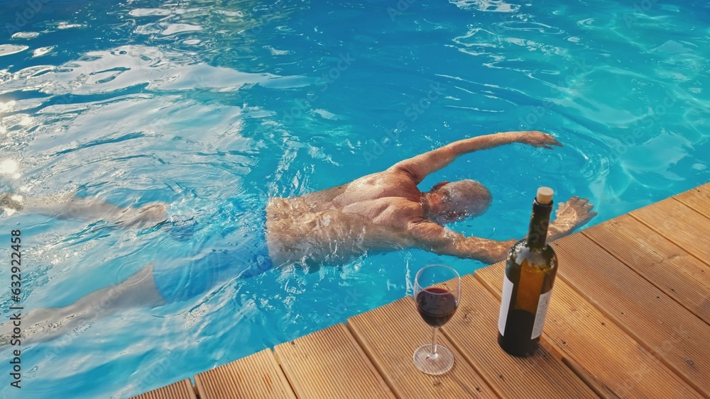 Dead Body Adult Caucasian Male Drown in Swimming Pool after Cardiac Arrest
