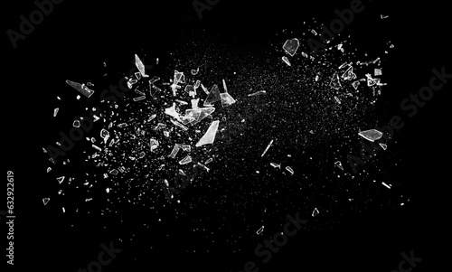 Broken glass on the black bachground. Isolated realistic cracked glass effect. 3d illustration