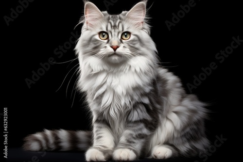 Close-up of Maine Coon cat, isolated on black background