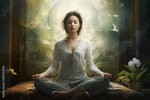 Woman meditating peaceful. Generate Ai