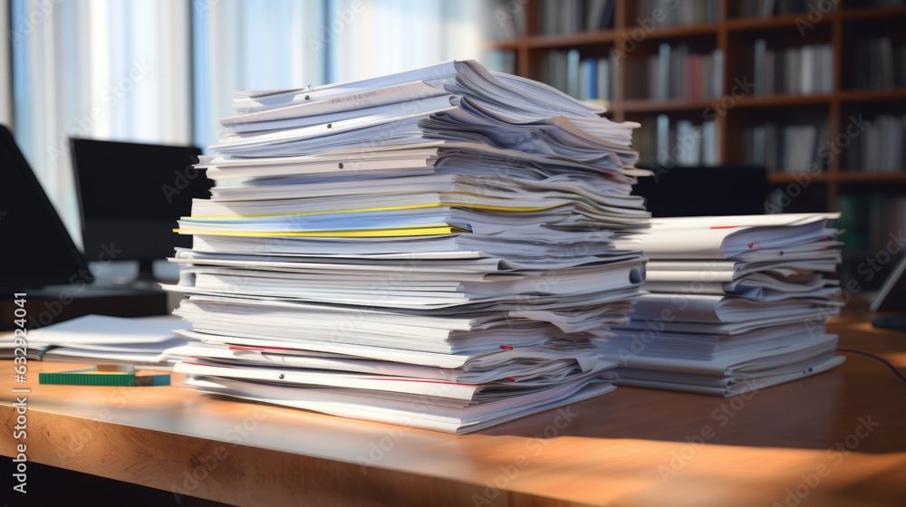 Stack of documents on the office desk.Created with Generative AI technology. Stack of documents on the office desk.Created with Generative AI technology.
